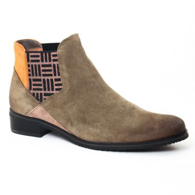 Bottines Et Boots Fugitive Vegas Velours Kaki, vue principale de la chaussure femme