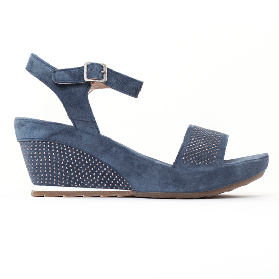 nu-pieds compensés bleu jean mode femme printemps été - Photo Produit 2