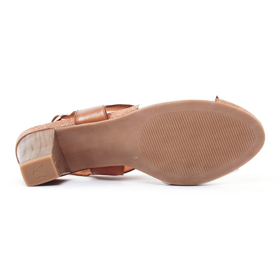nu-pieds talon marron doré mode femme printemps été - Photo Produit 5
