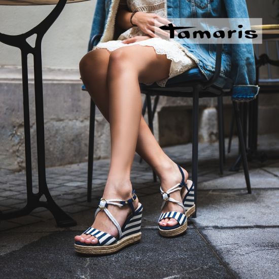 espadrilles compensées bleu marine blanc mode femme printemps été - Photo Produit 8