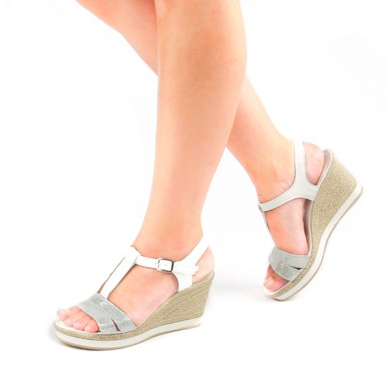 nu-pieds compensés blanc argent mode femme printemps été - Photo Produit 8