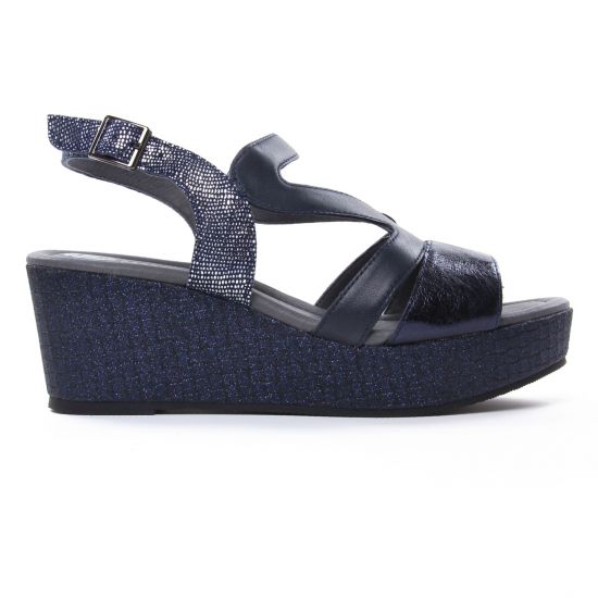 nu-pieds compensés bleu argent mode femme printemps été - Photo Produit 2