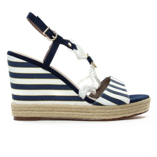espadrilles compensées bleu marine blanc mode femme printemps été - Photo Produit 2