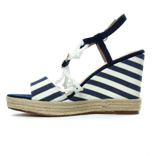 espadrilles compensées bleu marine blanc mode femme printemps été - Photo Produit 3