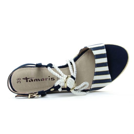 espadrilles compensées bleu marine blanc mode femme printemps été - Photo Produit 4