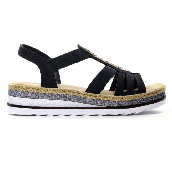 sandales compensées bleu marine mode femme printemps été - Photo Produit 2