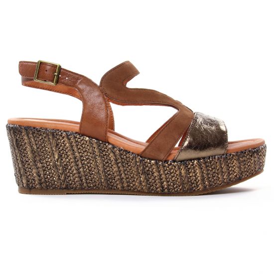 nu-pieds compensés marron doré mode femme printemps été - Photo Produit 2