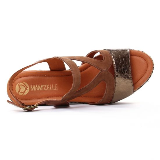 nu-pieds compensés marron doré mode femme printemps été - Photo Produit 4