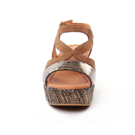 nu-pieds compensés marron doré mode femme printemps été - Photo Produit 6