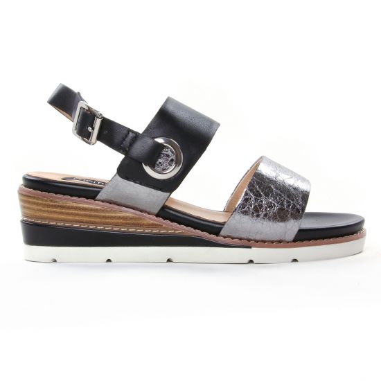 nu-pieds compensés noir argent mode femme printemps été - Photo Produit 2