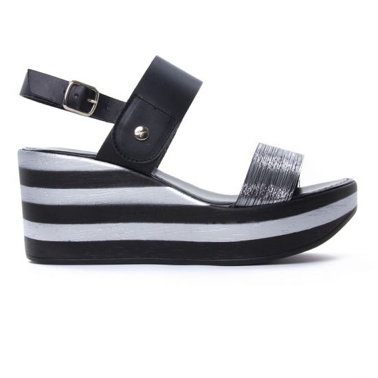 nu-pieds compensés noir argent mode femme printemps été - Photo Produit 2
