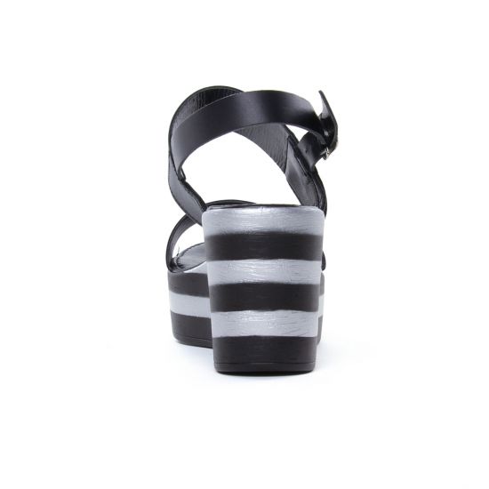 nu-pieds compensés noir argent mode femme printemps été - Photo Produit 7