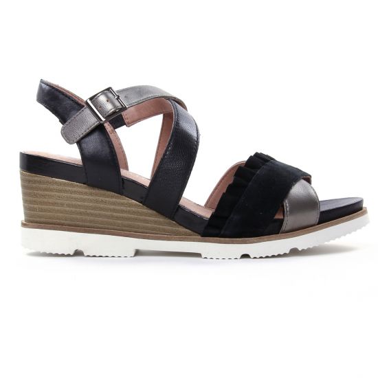 nu-pieds compensés noir argent mode femme printemps été - Photo Produit 2