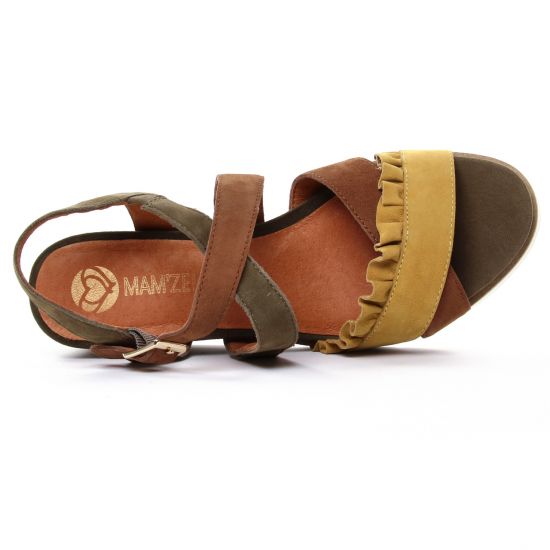 nu-pieds compensés vert kaki jaune mode femme printemps été - Photo Produit 4