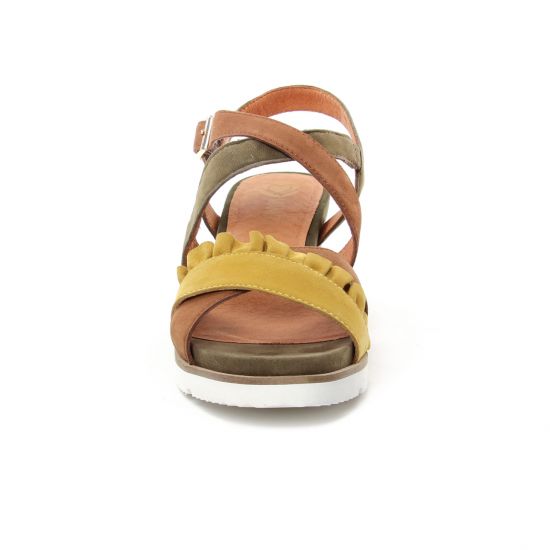 nu-pieds compensés vert kaki jaune mode femme printemps été - Photo Produit 6