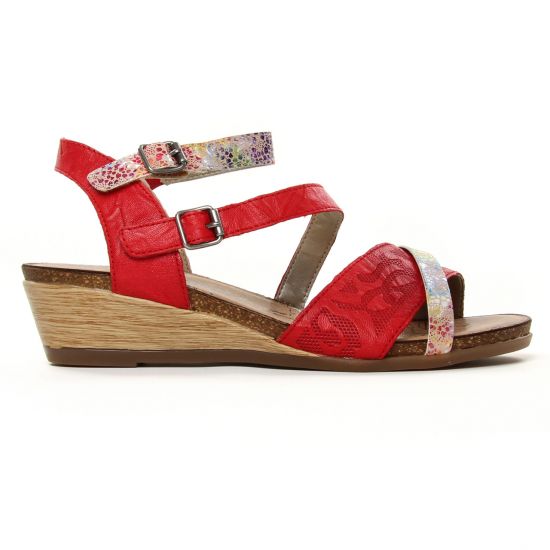 nu-pieds compensés rouge multi mode femme printemps été - Photo Produit 2