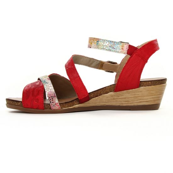 nu-pieds compensés rouge multi mode femme printemps été - Photo Produit 3