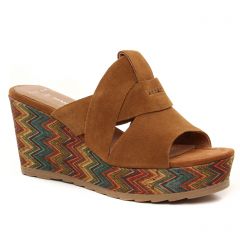Chaussures femme été 2021 - mules compensées marco tozzi marron multi