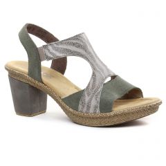 nu-pieds-talon vert gris argent: même style de chaussures en ligne pour femmes que les Rieker