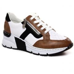 Chaussures femme été 2022 - baskets compensees rieker blanc marron