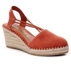 Chaussures femme été 2022 - espadrilles compensées tamaris rouge orange