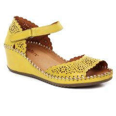nu-pieds-talons-compenses jaune: même style de chaussures en ligne pour femmes que les Rieker