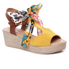 nu-pieds-talons-compenses marron jaune: même style de chaussures en ligne pour femmes que les Marco Tozzi