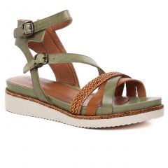 sandales-compensees vert cognac: même style de chaussures en ligne pour femmes que les Rieker