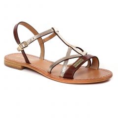 Les Tropéziennes Hironela Tan : chaussures dans la même tendance femme (sandales-plates marron doré) et disponibles à la vente en ligne 