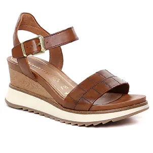 nu-pieds-talons-compenses marron même style de chaussures en ligne pour femmes que les  Porronet