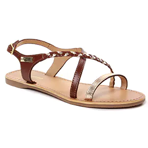 Les Tropéziennes Hanano Tan Or : chaussures dans la même tendance femme (sandales-plates marron doré) et disponibles à la vente en ligne 
