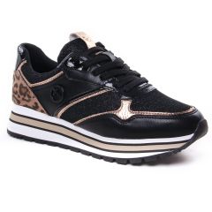 Chaussures femme été 2023 - baskets plateforme tamaris noir léopard