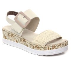 Chaussures femme été 2023 - nu-pieds compensés rieker blanc creme