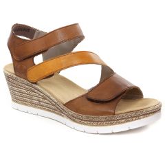 Chaussures femme été 2023 - nu-pieds compensés rieker marron