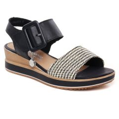 nu-pieds-talons-compenses noir blanc: même style de chaussures en ligne pour femmes que les Rieker