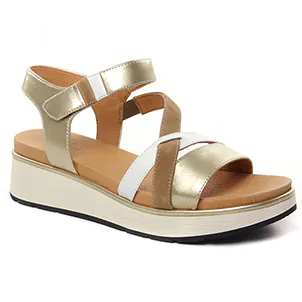 sandales-compensees beige doré: même style de chaussures en ligne pour femmes que les Caprice