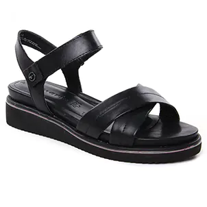 Tamaris 28225 Black Leather : chaussures dans la même tendance femme (nu-pieds-talons-compenses noir) et disponibles à la vente en ligne 