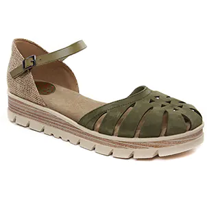 Chaussures femme été 2023 - nu-pieds compensés Porronet vert kaki