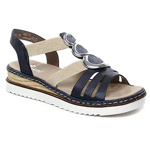 Rieker 679L4-16 Pacific Royal : chaussures dans la même tendance femme (sandales-compensees bleu beige) et disponibles à la vente en ligne 