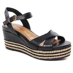 Tamaris 28001 Black Leather : chaussures dans la même tendance femme (nu-pieds-talons-compenses noir) et disponibles à la vente en ligne 