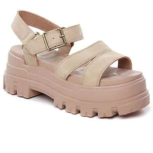 Chaussures femme été 2024 - sandales compensées Buffalo beige taupe
