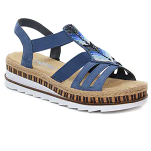 Chaussures femme été 2024 - sandales compensées rieker bleu
