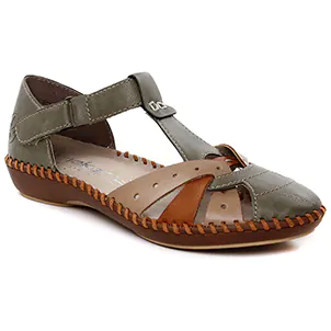 Rieker M1655-54 Olive Beige : chaussures dans la même tendance femme (sandales-plates vert kaki) et disponibles à la vente en ligne 