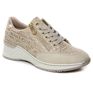 baskets-compensees beige doré même style de chaussures en ligne pour femmes que les  Rieker