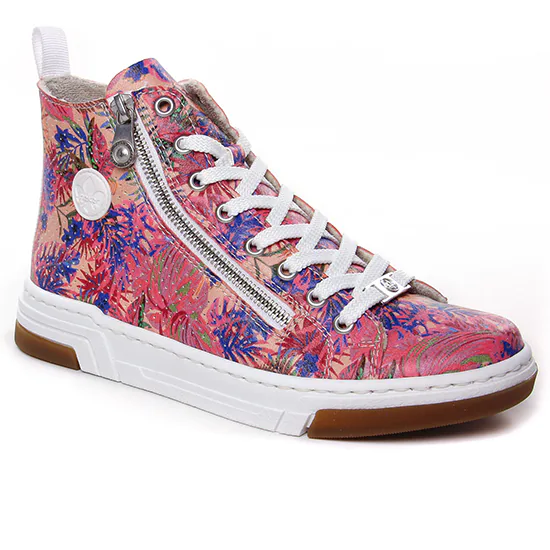 Tennis Et Baskets Mode Rieker N3945-91 Rose Fleurs, vue principale de la chaussure femme