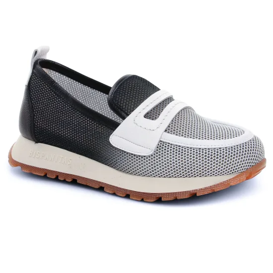 Mocassins Hispanitas Borneo Black White, vue principale de la chaussure femme