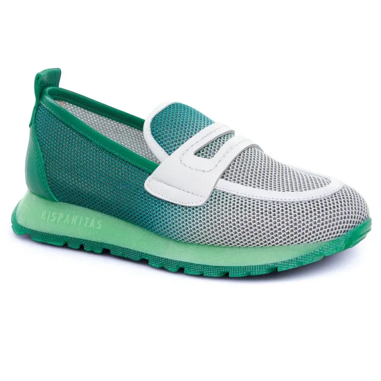 Mocassins Hispanitas Borneo Green White, vue principale de la chaussure femme