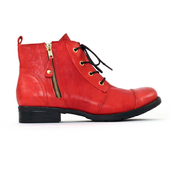 bottines à lacets rouge mode femme automne hiver - Photo Produit 2