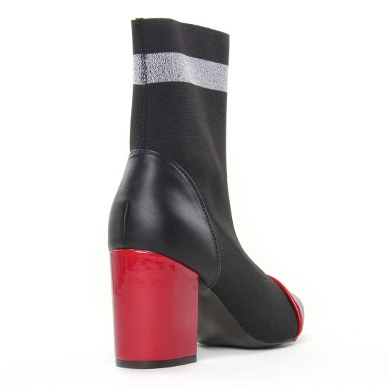 boots élastiquées noir rouge mode femme automne hiver - Photo Produit 7
