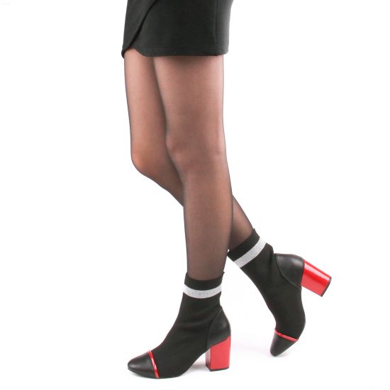 boots élastiquées noir rouge mode femme automne hiver - Photo Produit 8